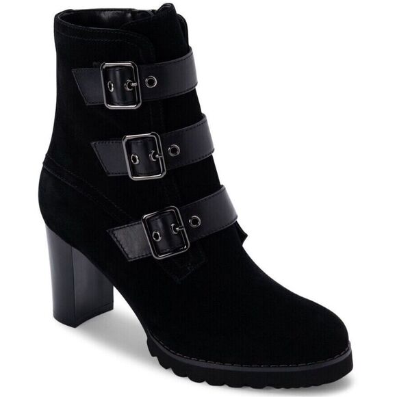 BLONDO Black Suede Leather Ripley Waterproof High Heel Buckle & Zip Bootie size - Picture 1 of 9